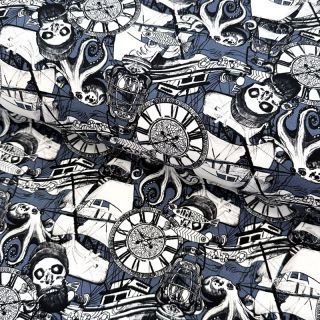 Tricot Pirate skulls blue digital print