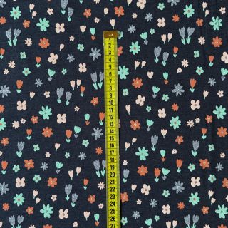 Tricot Glitter tiny flowers indigo melange