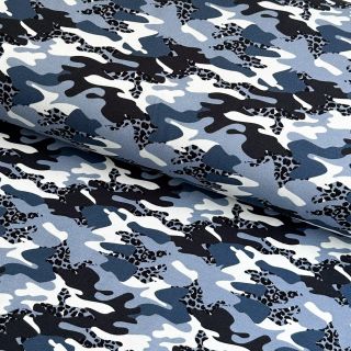 Tricot Shimmering camouflage blue LEO digital print