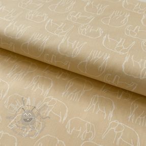 Țesătură din bumbac Elephants line Art Snoozy light yellow