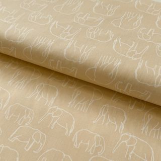 Țesătură din bumbac Elephants line Art Snoozy light yellow