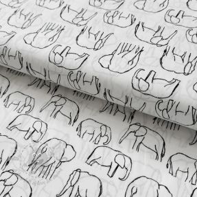 Țesătură din bumbac Elephants line Art Snoozy white