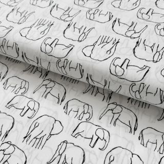 Țesătură din bumbac Elephants line Art Snoozy white