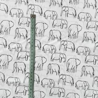 Țesătură din bumbac Elephants line Art Snoozy white