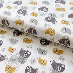 Țesătură din bumbac Elephants Snoozy ochre