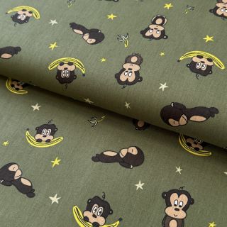 Țesătură din bumbac Monkeys Snoozy camo green