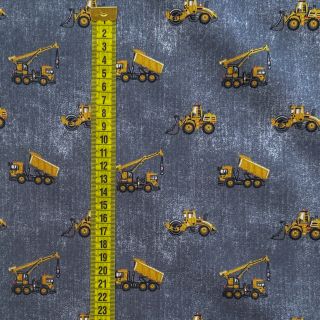 Țesătură din bumbac Jeans construction vehicles anthracite