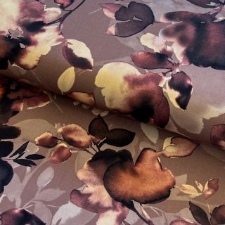 Viscoză Twill water painted floral brown digital print