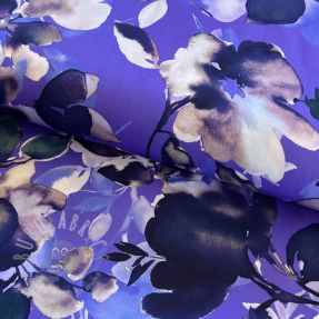 Viscoză Twill water painted floral blue digital print