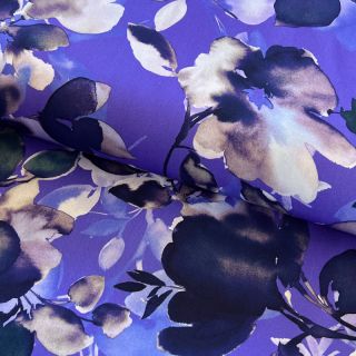 Viscoză Twill water painted floral blue digital print