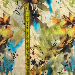 In cu bumbac Faded flowers RAMIE green digital print