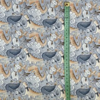 Tricot Happy dinos grey digital print