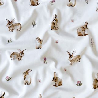 Tricot Rabbits and flowers white digital print