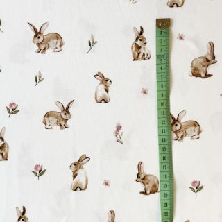 Tricot Rabbits and flowers white digital print