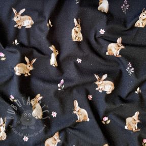 Tricot Rabbits and flowers navy digital print