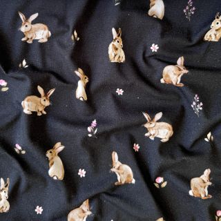 Tricot Rabbits and flowers navy digital print