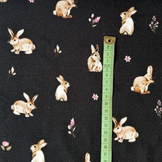 Tricot Rabbits and flowers navy digital print