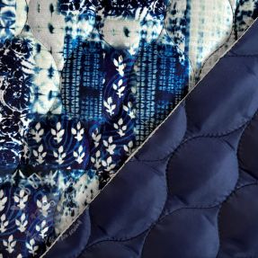 Material textil matlasat VELVET Patchwork navy digital print