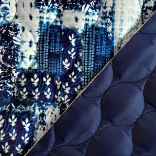 Material textil matlasat VELVET Patchwork navy digital print