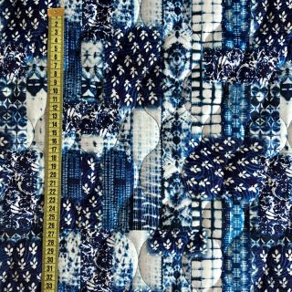 Material textil matlasat VELVET Patchwork navy digital print