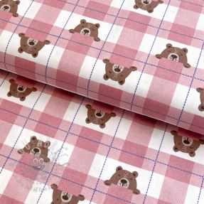 Țesătură din bumbac FLANNEL Bear check light pink