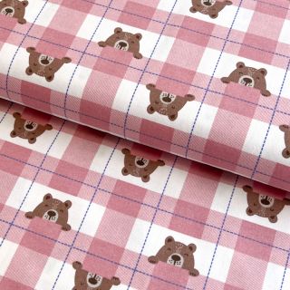 Țesătură din bumbac FLANNEL Bear check light pink