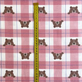 Țesătură din bumbac FLANNEL Bear check light pink