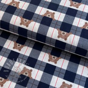 Țesătură din bumbac FLANNEL Bear check navy