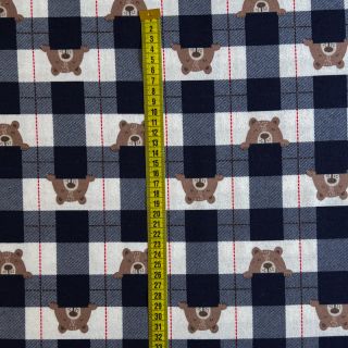 Țesătură din bumbac FLANNEL Bear check navy