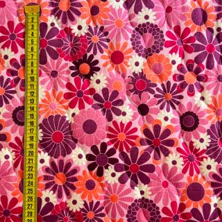 Material textil matlasat VELVET Flowers fuchsia digital print