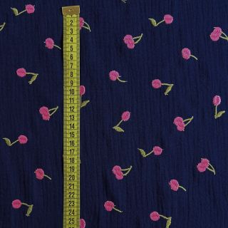 Mușelină EMBROIDERY Cherries navy