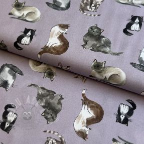 Țesătură din bumbac Cats lavender digital print