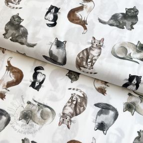 Țesătură din bumbac Cats white digital print