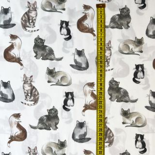 Țesătură din bumbac Cats white digital print