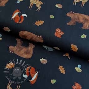 Țesătură din bumbac Animals in the wood navy digital print