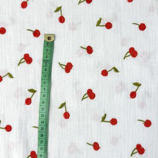 Mușelină EMBROIDERY Cherries white