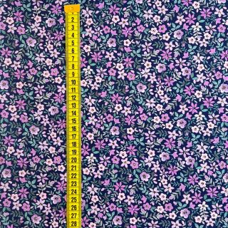 Țesătură din bumbac Mimi flowers navy purple digital print