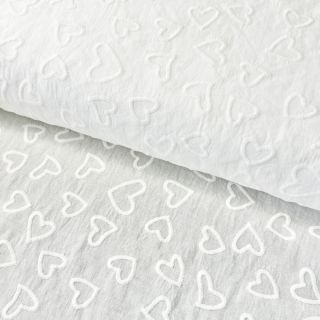 Țesătură din bumbac VOILE Embroidery Hearts white