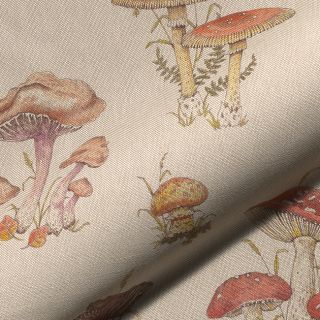 Țesătură decorativă Linenlook premium Mushroom Hand Drawn digital print