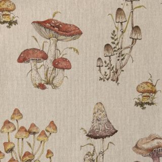 Țesătură decorativă Linenlook premium Mushroom Hand Drawn digital print