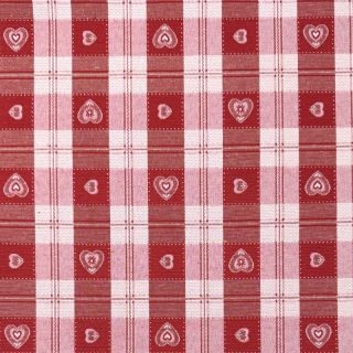 Țesătură decorativă jacquard DOUBLE FACE Landhaus Heart Check dark red