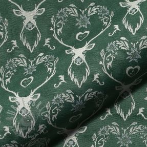 Țesătură decorativă jacquard DOUBLE FACE Landhaus Deer Heart forest green