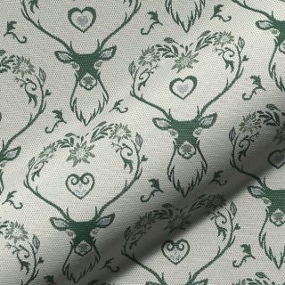 Țesătură decorativă jacquard DOUBLE FACE Landhaus Deer Heart forest green