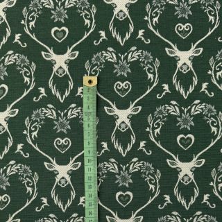 Țesătură decorativă jacquard DOUBLE FACE Landhaus Deer Heart forest green