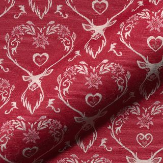 Țesătură decorativă jacquard DOUBLE FACE Landhaus Deer Heart dark red