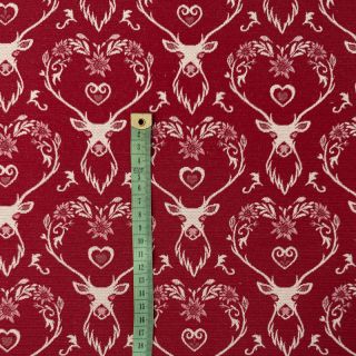 Țesătură decorativă jacquard DOUBLE FACE Landhaus Deer Heart dark red