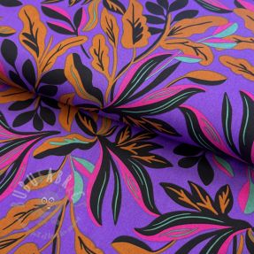 Țesătură din bumbac SATIN NERIDA HANSEN Lush leaves purple digital print