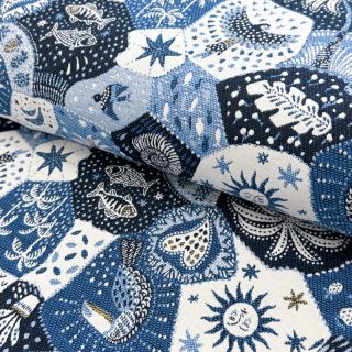 Țesătură decorativă jacquard Tucan allover bleu