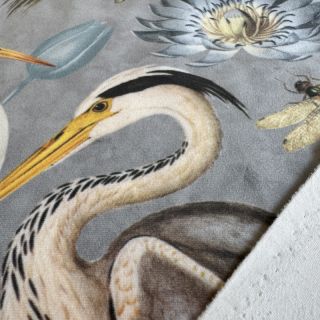 Țesătură decorativă VELVET Heron bird steel grey