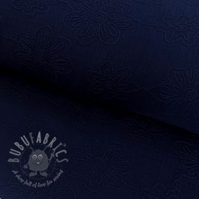 Mușelină EMBROIDERY Flowers navy